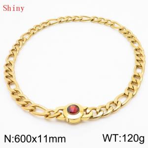 600×11mm Punk Vintage NK Chain Men Necklace Stainless Steel Cuban Link Chain Gold Color Red Stone Clasp Male Choker Collar - KN238921-Z