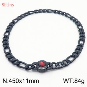 450×11mm Punk Vintage NK Chain Men Necklace Stainless Steel Cuban Link Chain Black Color Red Stone Clasp Male Choker Collar - KN238932-Z