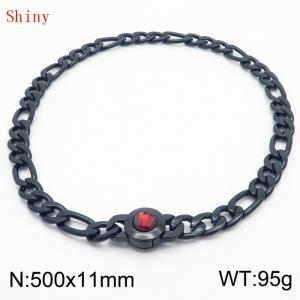500×11mm Punk Vintage NK Chain Men Necklace Stainless Steel Cuban Link Chain Black Color Red Stone Clasp Male Choker Collar - KN238933-Z