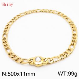 500×11mm Bulk Gothic Stainless Steel Figaro Necklace for Men Gold Color White Stone Clasp Cuban Link Chain Round Neck Choker  Wholesale - KN238940-Z