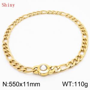 550×11mm Bulk Gothic Stainless Steel Figaro Necklace for Men Gold Color White Stone Clasp Cuban Link Chain Round Neck Choker  Wholesale - KN238941-Z