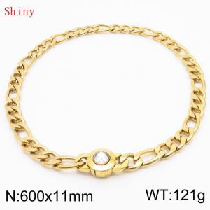 600×11mm Bulk Gothic Stainless Steel Figaro Necklace for Men Gold Color White Stone Clasp Cuban Link Chain Round Neck Choker  Wholesale - KN238942-Z