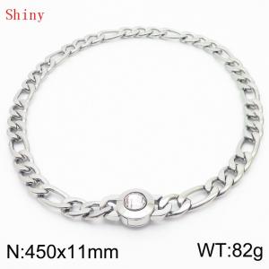 450×11mm Bulk Gothic Stainless Steel Figaro Necklace for Men Silver Color White Stone Clasp Cuban Link Chain Round Neck Choker  Wholesale - KN238946-Z