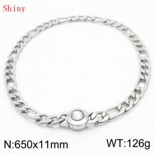 650×11mm Bulk Gothic Stainless Steel Figaro Necklace for Men Silver Color White Stone Clasp Cuban Link Chain Round Neck Choker  Wholesale - KN238950-Z