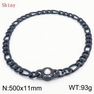 500×11mm Bulk Gothic Stainless Steel Figaro Necklace for Men Black Color White Stone Clasp Cuban Link Chain Round Neck Choker  Wholesale - KN238954-Z