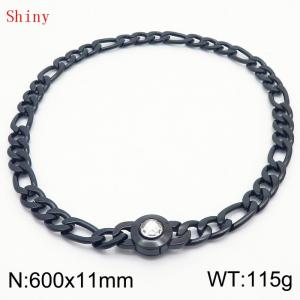 650×11mm Bulk Gothic Stainless Steel Figaro Necklace for Men Black Color White Stone Clasp Cuban Link Chain Round Neck Choker  Wholesale - KN238956-Z