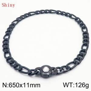 650×11mm Bulk Gothic Stainless Steel Figaro Necklace for Men Black Color White Stone Clasp Cuban Link Chain Round Neck Choker  Wholesale - KN238957-Z
