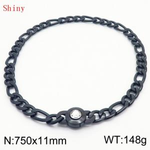 750×11mm Bulk Gothic Stainless Steel Figaro Necklace for Men Black Color White Stone Clasp Cuban Link Chain Round Neck Choker Wholesale - KN238959-Z