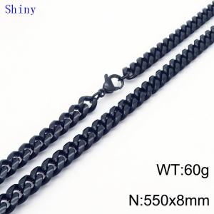 55cm Black Color Stainless Steel Shiny Cuban Link Chain Necklace For Men - KN239066-Z