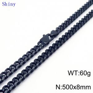 50cm Black Color Stainless Steel Shiny Cuban Link Chain Necklace For Men - KN239072-Z
