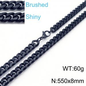 55cm Black Color Stainless Steel Shiny Brushed Cuban Link Chain Necklace For Men - KN239122-Z
