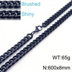 60cm Black Color Stainless Steel Shiny Brushed Cuban Link Chain Necklace For Men - KN239123-Z