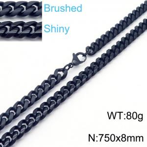 75cm Black Color Stainless Steel Shiny Brushed Cuban Link Chain Necklace For Men - KN239126-Z