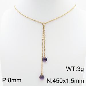 Fashion stainless steel 450 × 1.5mm O-chain hanging tassel hanging dark purple water brick pendant charm gold necklace - KN239297-Z
