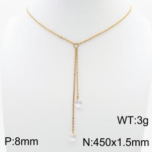 Fashion stainless steel 450 × 1.5mm O-chain hanging tassel hanging white transparent water brick pendant charm gold necklace - KN239303-Z