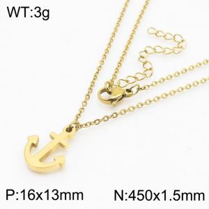 Japanese and Korean style vacuum plating gold anchor stainless steel lady o-chain necklace - KN239507-KFC