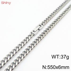 Fashionable and personalized 6mm55cm stainless steel polished Cuban chain necklace - KN249791-Z