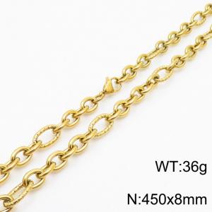 8*450mm Japanese and Korean wind machine weaving boiled Gold color stainless steel men necklace - KN249983-Z
