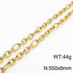 8*550mm Japanese and Korean wind machine weaving boiled Gold color stainless steel men necklace - KN249985-Z