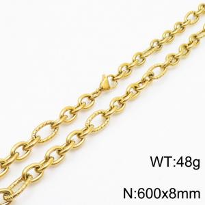 8*600mm Japanese and Korean wind machine weaving boiled Gold color stainless steel men necklace - KN249986-Z
