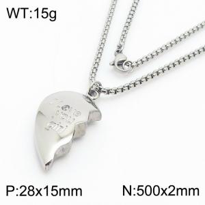 500mm Unisex Stainless Steel Box Chain Necklace with Magnetic Broken Heart Pendant - KN250303-Z