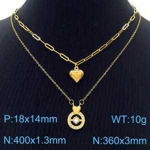 European and American fashion diamond inlaid round brand love pendant with stainless steel double layer collarbone chain - KN250354-SY