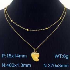 Double layer love pendant stainless steel double layer necklace - KN250369-SY