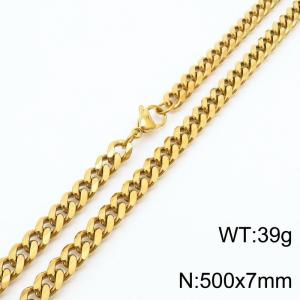 7mm 50cm stylish and minimalist stainless steel gold Cuban chain necklace - KN250970-Z