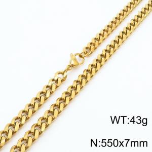7mm 55cm stylish and minimalist stainless steel gold Cuban chain necklace - KN250971-Z