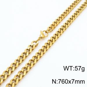 7mm 76cm stylish and minimalist stainless steel gold Cuban chain necklace - KN250975-Z