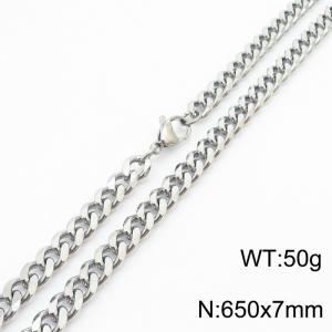 7mm 65cm stylish and minimalist stainless steel silvery Cuban chain necklace - KN250987-Z
