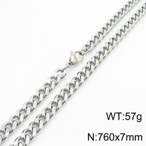 7mm 76cm stylish and minimalist stainless steel silvery Cuban chain necklace - KN250989-Z