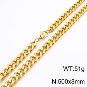 8mm 50cm stylish and minimalist stainless steel gold Cuban chain necklace - KN250991-Z
