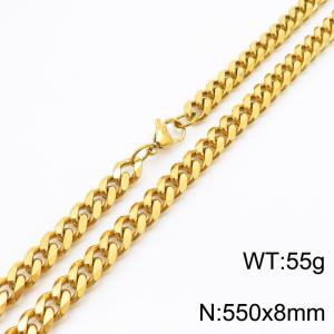 8mm 55cm stylish and minimalist stainless steel gold Cuban chain necklace - KN250992-Z