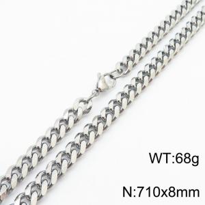 8mm 71cm stylish and minimalist stainless steel silvery Cuban chain necklace - KN251009-Z