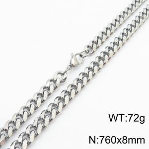 8mm 76cm stylish and minimalist stainless steel silvery Cuban chain necklace - KN251010-Z