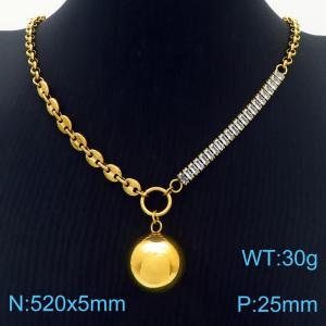 Zircon Stainless Steel Necklace O-Chain With Round Bead Gold Color - KN251180-Z
