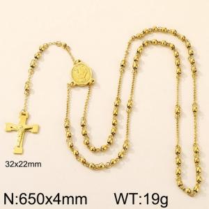 Stainless steel 4mm prayer bead necklace cross necklace decoration - KN281891-Z