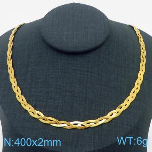 400x2mm Stainless Steel Braided Herringbone Necklace for Women Gold - KN281945-Z