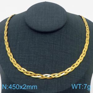 450x2mm Stainless Steel Braided Herringbone Necklace for Women Gold - KN281946-Z
