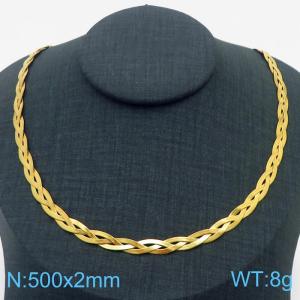 500x2mm Stainless Steel Braided Herringbone Necklace for Women Gold - KN281947-Z