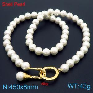 Fashionable French Gold Note Buckle Shell Pearl Women's Necklace - KN282206-Z