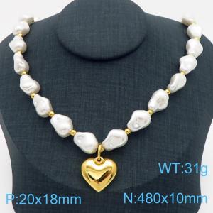 480mm Women Shell Links Necklace with Stainless Steel Love Heart Pendant - KN282770-SP