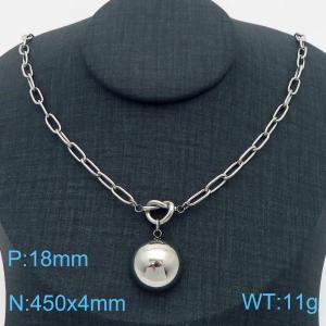 Stainless Steel Fashion Classic Square Wire Chain Hanging Bead Necklace Steel Color - KN282779-Z