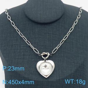 Personalized and trendy stainless steel stone inlaid peach heart necklace in steel color - KN282784-Z