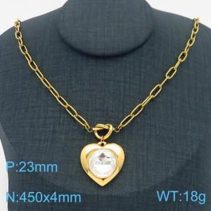Personalized and trendy stainless steel stone inlaid peach heart necklace in gold - KN282789-Z