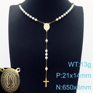 Stainless Steel Rosary Necklace - KN283260-YU