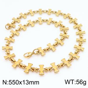 Vintage 18k Gold Plated Stainless Steel Retro Cross Link Chain Necklaces Jewelry - KN285610-JG