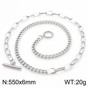 OT button titanium steel square wire Cuban chain splicing stainless steel necklace - KN286047-Z