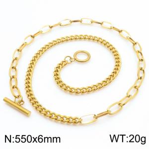 OT button titanium steel square wire Cuban chain splicing stainless steel necklace - KN286048-Z